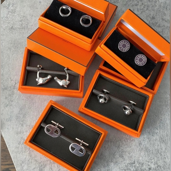 Hermes Sterling Silver Clou de Selle Enamel Cufflinks - Picture 3 of 4